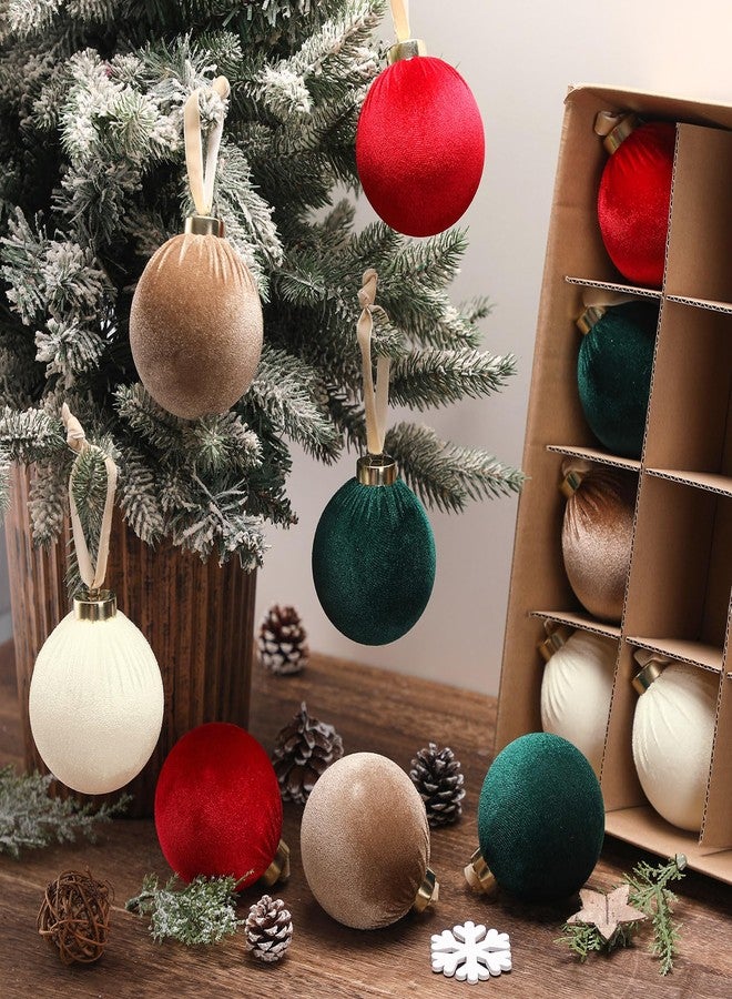 مجموعة زينة عيد الميلاد من سيمجوينج، 12 قطعة، كرات مخملية محايدة، 3.15 بوصة، كرات مخملية مزينة بألوان الزمرد الأخضر والأحمر والبني والأبيض، زينة عصرية لشجرة عيد الميلاد وإكليل الزهور المنزلي - Image 2